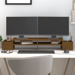 Support de moniteur Marron miel 100x27,5x15 cm Bois pin solide 