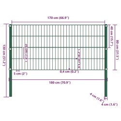 Panneau de clôture avec poteaux Fer 1,7 x 0,8 m Vert 