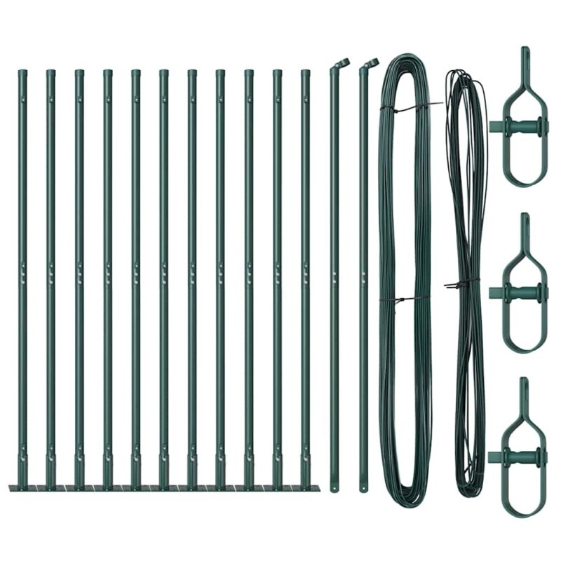 Poteaux de clôture avec plaques de base 13 pcs Vert 