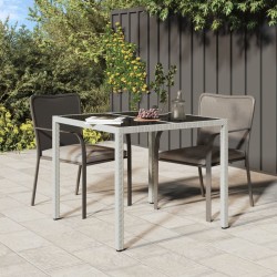 Table de jardin 90x90x75cm Verre trempé et résine tressée Blanc 