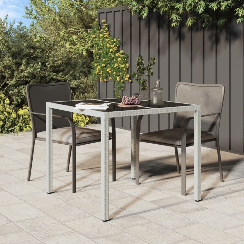 Table de jardin 90x90x75cm Verre trempé et résine tressée Blanc Table de jardin 90x90x75cm Verre trempé et résine tressée Blanc