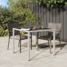 Table de jardin 90x90x75cm Verre trempé et résine tressée Blanc 