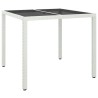 Table de jardin 90x90x75cm Verre trempé et résine tressée Blanc 