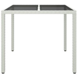 Table de jardin 90x90x75cm Verre trempé et résine tressée Blanc 