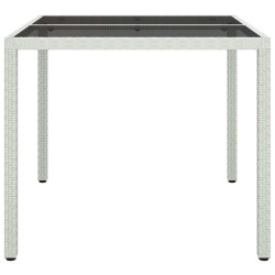 Table de jardin 90x90x75cm Verre trempé et résine tressée Blanc 