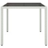 Table de jardin 90x90x75cm Verre trempé et résine tressée Blanc 