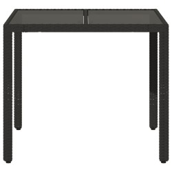 Table de jardin dessus en verre Noir 90x90x75 cm Résine tressée 