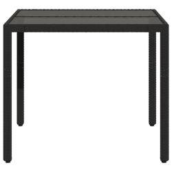 Table de jardin dessus en verre Noir 90x90x75 cm Résine tressée 