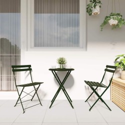 Set de Bistro Pliable 3 Pièces Vert Foncé en Acier 