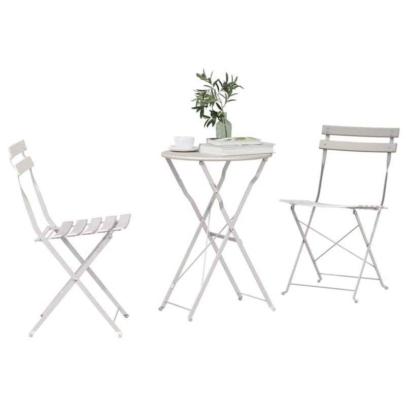 Set de bistro pliable 3 pièces beige en acier 