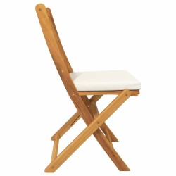 Chaises de jardin pliantes avec coussin blanc 2pcs en bois d'acacia solide 