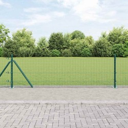 Clôture en fil soudé avec 13 poteaux à panneaux flanqués Vert 0.5x25 m Acier 