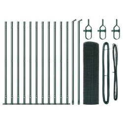 Clôture en fil soudé avec 13 poteaux à panneaux flanqués Vert 0.5x25 m Acier 