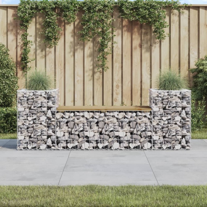 Banc de jardin design gabion 183x41x60,5cm bois de pin imprégné 