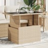Table de jardin dessus en verre beige 100x55x73 cm poly rotin 