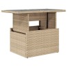 Table de jardin dessus en verre beige 100x55x73 cm poly rotin 