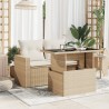Table de jardin dessus en verre beige 100x55x73 cm poly rotin 