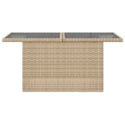 Table de jardin dessus en verre beige 100x55x73 cm poly rotin 