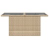 Table de jardin dessus en verre beige 100x55x73 cm poly rotin 