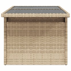 Table de jardin dessus en verre beige 100x55x73 cm poly rotin 