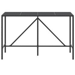 Table de bar et dessus en verre noir 180x70x110 cm poly rotin 