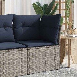 Canapé d'angle jardin avec coussins gris en poly rattan 
