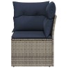Canapé d'angle jardin avec coussins gris en poly rattan 