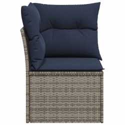 Canapé d'angle jardin avec coussins gris en poly rattan 