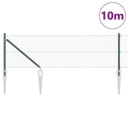 Clôture en Fil Soudé avec 7 Poteaux à Piquets Verte 0.4x10 m Acier 