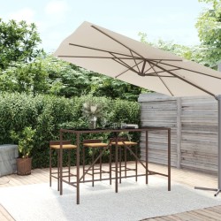 Table de bar et dessus en verre marron 180x70x110 cm poly rotin 