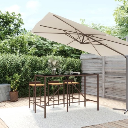 Table de bar et dessus en verre marron 180x70x110 cm poly rotin 