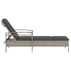 Chaise longue et coussin gris clair 63x200x81 cm résine tressée 