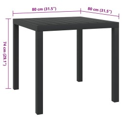 Table de jardin Noir 80 x 80 x 74 cm Aluminium et WPC 