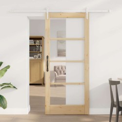 Porte Coulissante avec Matériel 86x198,5 cm Bois Massif Pin 