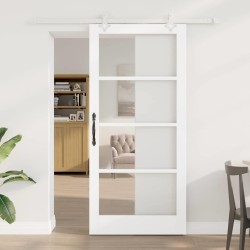 Porte coulissante avec quincaillerie blanche 93x202 cm en bois massif de pin 