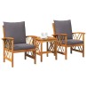 Ensemble de jardin 3 pièces avec coussins en bois d'acacia massif 