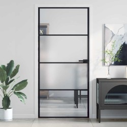 Porte intérieure mince noir 93x201,5 cm verre trempé aluminium 