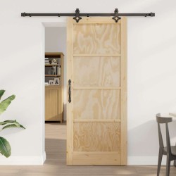 Porte Coulissante avec Kit de Quincaillerie 83x202 cm Bois Massif en Pin 