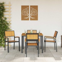 Chaises d'extérieur 4 pcs Empilables en Bois d'Acacia Noir et Métal 