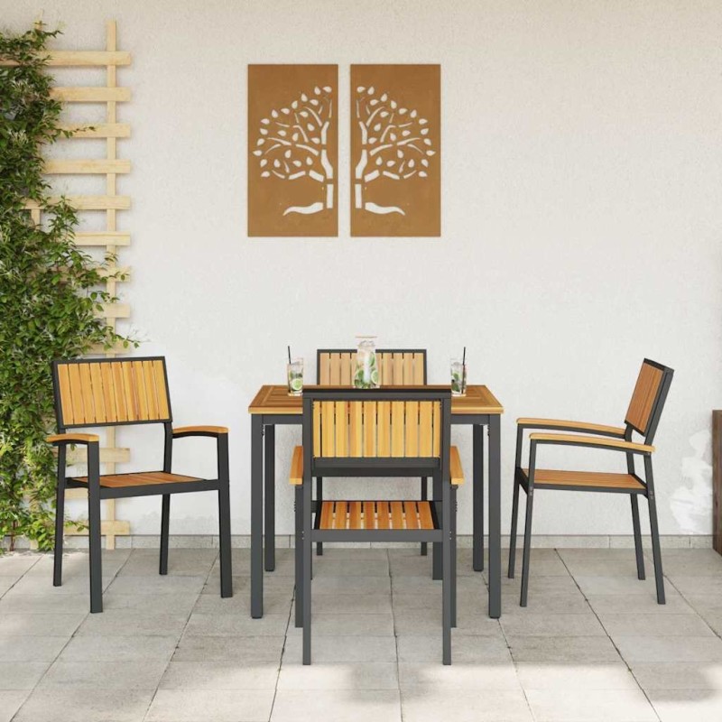 Chaises d'extérieur 4 pcs Empilables en Bois d'Acacia Noir et Métal 