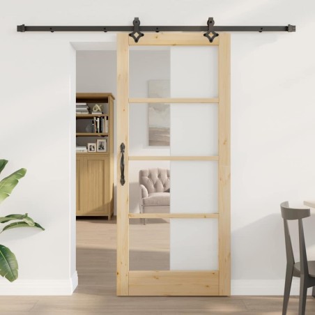Porte Coulissante avec Ensemble de Matériel 86x198.5 cm en Bois Massif de Pin 