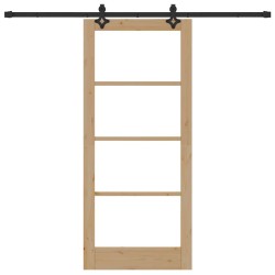 Porte Coulissante avec Ensemble de Matériel 86x198.5 cm en Bois Massif de Pin 