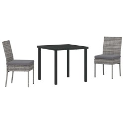 Set de jardin 3 pièces en rotin synthétique gris 