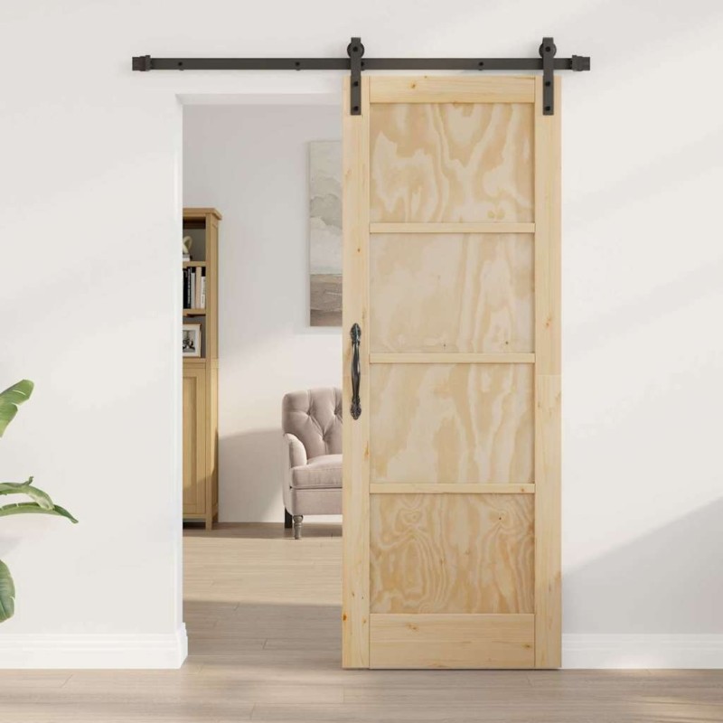 Porte Coulissante avec Kit Quincaillerie 73,5x198,5 cm Bois Massif Pin 