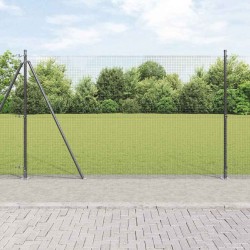 Clôture en fil soudé avec 13 poteaux flangés Gris 1.4x25 m Acier 