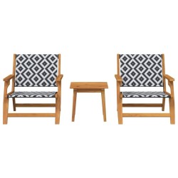 Chaises de jardin avec table 3 pcs Noir et Blanc en acacia massif 