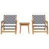Chaises de jardin avec table 3 pcs Noir et Blanc en acacia massif 