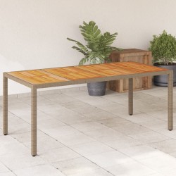 Table de jardin beige 190x90x75 cm résine tressée bois d'acacia 
