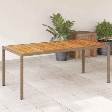 Table de jardin beige 190x90x75 cm résine tressée bois d'acacia 