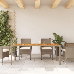 Table de jardin beige 190x90x75 cm résine tressée bois d'acacia 